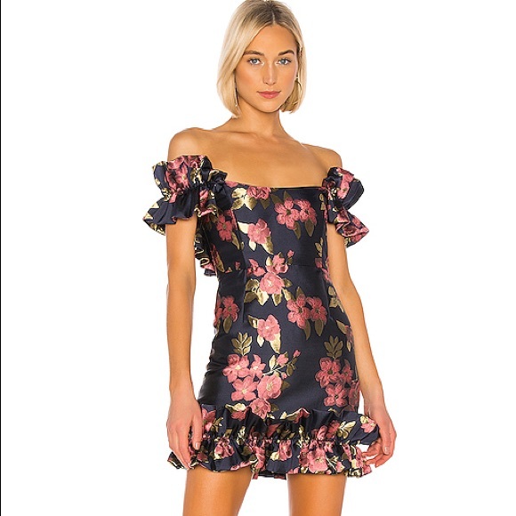 V Chapman Dresses & Skirts - V. Chapman Hollyhock Ruffle Off Shoulder Baroque Floral Mini Holiday Fancy Dress